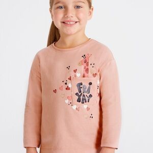 Mayoral Peach Long Sleeve Tee with Giraffe and Heart Motif